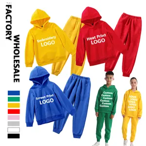 Wholesale Custom Children Unisex Long Sleeve Hoodies Hooded Pullover Matching Pants Kids Two Pieces Sets Clothing Sportswear