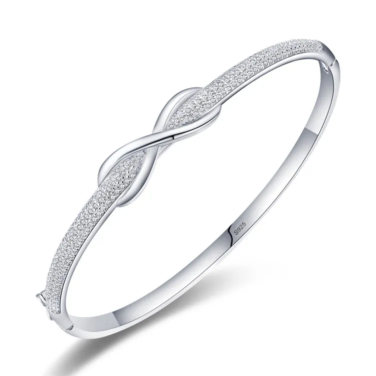 Stylish Cubic Zirconia Infinity Cuff Bracelets Bangles 925 Sterling Silver Pave CZ Iced Out Bangles For Women Girls