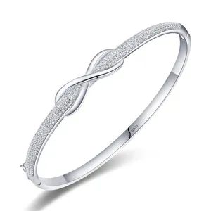 Stylish Cubic Zirconia Infinity Cuff Bracelets Bangles 925 Sterling Silver Pave CZ Iced Out Bangles For Women Girls