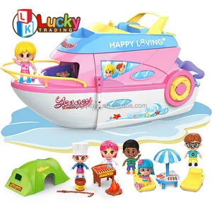 Lucky Toys Dollhouse Play set for Girls Boat Toy Set Small Dolls Kids Pretend Play House Cruise Ship Mini People Princess Toys