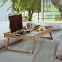 Nouvelle Arrivée 2026 – Plateau de Table Pliant en Bois d'Acacia pour Petit-Déjeuner, Support d'Ordinateur Portable, Plateau de Service pour Boissons dans le Salon