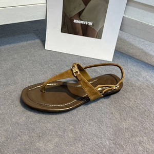 여름 여성 정품 가죽 레트로 캐주얼 플랫 끈 팬티 Zoris 로만 샌들 - Product Image 6