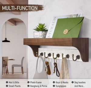 <span class=keywords><strong>Porte</strong></span>-clés rétro 2 couleurs avec crochets en bois rustique, étagère murale de style campagnard pour clés, courrier, salle de bain, salon - Product Image 6