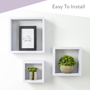 Ensemble de 3 étagères flottantes en forme de <span class=keywords><strong>cube</strong></span> <span class=keywords><strong>blanc</strong></span>, double niveau, design en bois pour gagner de la place dans la cuisine, la salle de bain, le salon - Product Image 2