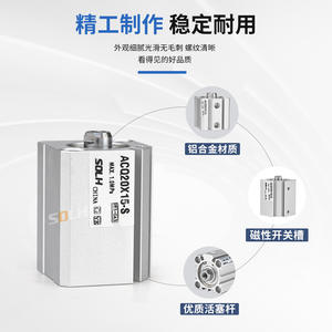 กระบอกลมแบบบาง ACQ แรงดันสูง ขนาด 12/16/20/25/32/40/50/63/80/100 สำหรับเครื่องจักร เชื่อมต่อแบบเกลียว โซลินอยด์ - Product Image 4