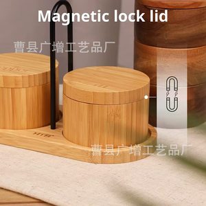 Bamboo Spice <b>Jar</b> With Rotating Lid Salt Container <b>Kitchen</b> Condiment <b>Storage</b> Box Portable Solid Wood Design - Product Image 4