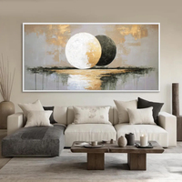Peinture à l'huile moderne luxueuse en feuille d'or, motif lune, faite à la main, texture épaisse, couteau à palette, art mural 3D sur toile pour salon