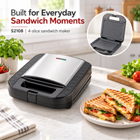 LEWE Grille-sandwich 4 tranches 1400W en acier inoxydable avec revêtement PTFE et marbre, design moderne pour usage domestique