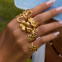 Bague ouverte multicouche florale en acier inoxydable plaqué or 18 carats Gaovo pour femme, bijou fantaisie vintage, accessoire de mode, cadeau