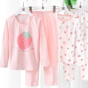 Pijamas de algodón 100% para niños, conjunto de 2 piezas con estampado de fresas, ropa de dormir para niñas, pijamas de manga larga para niños. - Product Image 4