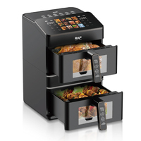 Friteuse à air RAF R.5225 à double compartiment 6.0L+6.0L avec écran couleur tactile complet, fenêtres de visualisation, circulation d'air à 360°, nettoyage facile, cuisson