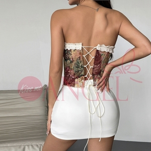 KISS ME ANGEL <span class=keywords><strong>Sexy</strong></span> femmes dentelle Crop hauts aosphère peinture à l'huile garniture fibre taille cintré belle sangle décontracté débardeur - Product Image 6
