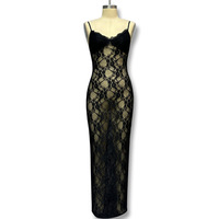 Robe moulante longue à volants et bretelles, col en V, taille haute, en dentelle, couleur unie, style streetwear printemps pour femme - AliExpress