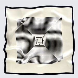 Pañuelo Cuadrado Elegante de Seda Real con Rayas Geométricas para Mujer, Primavera-Verano, Regalo de Alta Gama, Venta al Por Mayor - Product Image 3