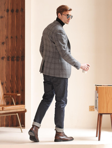 Veste de costume décontractée de style britannique pour hommes automne hiver manteau de laine <span class=keywords><strong>gris</strong></span> clair à <span class=keywords><strong>carreaux</strong></span> épaissi respirant grande taille costume simple - Product Image 5