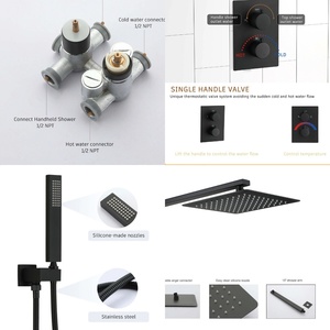 Xinxi 10-inch Stainless Steel Matte Black American Style Concealed Wall-mounted Handheld Shower <b>Set</b> Vacuum Coated Rainfall <b>Spray</b> - Product Image 5