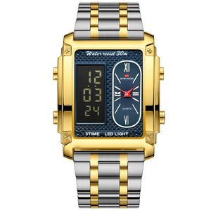 Montre à quartz pour homme, bracelet en acier inoxydable doré, affichage numérique et analogique, résistance à l'eau 30M, montre-bracelet pour homme - Product Image 3