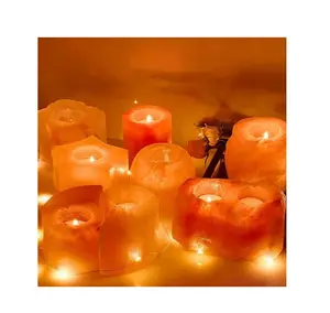 Hand-made Pink Crystal Rock Salt Himalayan Natural Salt Lamp Candle Holders Lanterns & Candle Jars