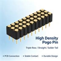 Connecteur Pogo Pin Denentech 2,54 mm à triple rangée, droit, DIP, femelle, à ressort, en laiton plaqué, pour PCB