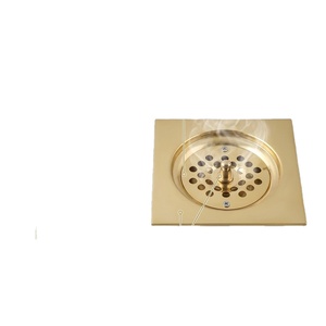 Rejilla de Drenaje Cuadrada de Latón para Piso, 4 Pulgadas, Diseño Moderno Pulido, Anticorrosión, para Baño - Product Image 1