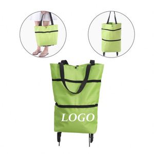 Custom <b>Foldable</b> Shopping <b>Trolley</b> Printed Logo Waterproof Portable Market Reusable Shopping Bag with Wheel - Product Image 3