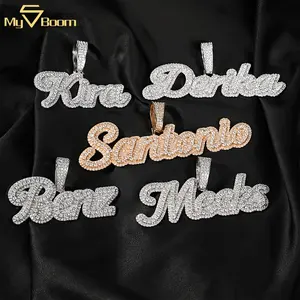 Hiphop Design 18K Vergulde Cursive Cuban Link Ketting Ketting Cz Rapper Letter Aangepaste Naam Ketting Hanger Sieraden Voor Mannen