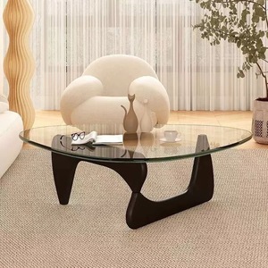 Tavolino da Caffè Moderno <span class=keywords><strong>di</strong></span> Lusso in <span class=keywords><strong>Vetro</strong></span> con Gambe in Legno Massello, Piano in <span class=keywords><strong>Vetro</strong></span> Temperato <span class=keywords><strong>Rotondo</strong></span>, <span class=keywords><strong>Tavolo</strong></span> Centrale per Soggiorno, Arredamento per la Casa - Product Image 4