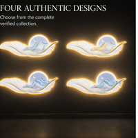 Panneau mural LED sculptural horizontal en plumes blanches et bleues lumineuses pour salon, chambre, hôtel, intérieurs modernes