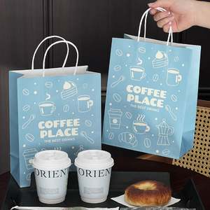 Sacs en papier kraft écologiques recyclables classiques personnalisés avec poignées pour l'emballage de café, de bubble tea et d'aliments - Product Image 2