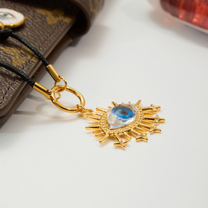 YEHHY Design im Antik-Stil 18K <span class=keywords><strong>Gold</strong></span> Edelstahl Weißer Diamant Kristall Gel Teufelsauge Schwarzes Wachsseil Halskette für Frauen - Product Image 5