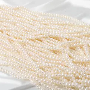 cheap 5-5.5mm natural white fresh water pearl strand egg round loose bead jewelry wholesale