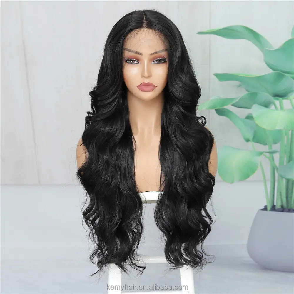 Wholesale Black Color Synthetic Wigs 26 inch Long Loose Wave Glueless Wig Lace Front Wigs For Black Women