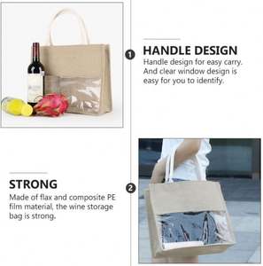Custom Shopping <b>Gift</b> Bridesmaids Birthday Wine Decorated Recycled Transparent Tote Jute <b>Bag</b> With Window - Product Image 4