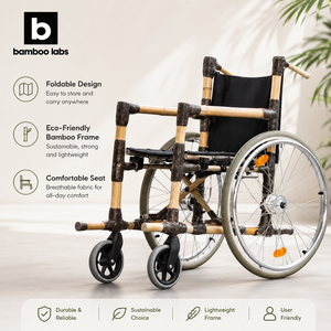 Silla de Ruedas Plegable de Bambú, Duradera, Sostenible, Ligera, Manual, para Hospital, Ancianos, Discapacitados, Impermeable, Ajustable en Altura - Product Image 6
