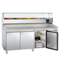 Table de préparation réfrigérée Gastro Pizza GGM ECO-2000x800mm-Trois portes-2-8C-A+++ Contrôle de température numérique à économie d'énergie Automatique