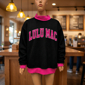 เสื้อสเวตเชิ้ตคอกลมแบบสั่งทำพิเศษ แรงบันดาลใจจาก Lulu Mac ผ้าฝ้าย 100% สำหรับฤดูใบไม้ร่วงและฤดูหนาว สีชมพูลายจุด แต่งขอบด้วยตัวอักษร พิมพ์ลาย ทรงปกติ - Product Image 5