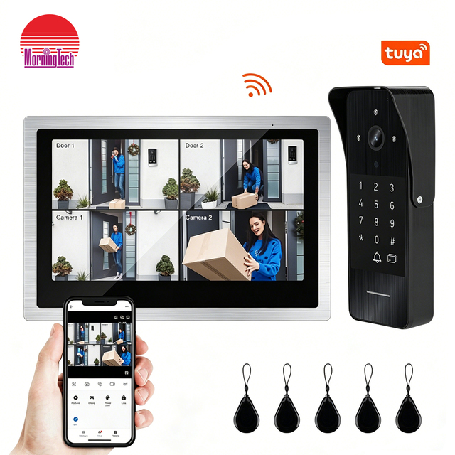 Morning Tech 4-in-1 Tuya Video Intercom System 1080P HD Doorbell Camera RFID Access 10.1 Inch Touch Monitor for Villa Apartment