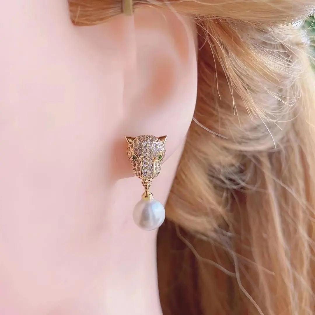 Hochwertige 18 Karat vergoldete Ohrring funde/Leoparden ohrringe/Perlens chale hängende Ohrringe Piercing für Mädchen