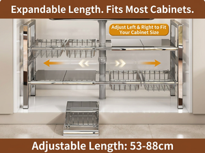 Étagère de rangement extensible moderne en acier inoxydable pour <span class=keywords><strong>armoire</strong></span> de cuisine, <span class=keywords><strong>support</strong></span> robuste et réglable pour casseroles et poêles - Product Image 2