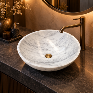 Modern <b>Marble</b> Natural Stone Round Bathroom cararra <b>marble</b> Sink Countertop Lavatory Basin with <b>Polished</b> Finish Eco-Friendly for H - Product Image 2