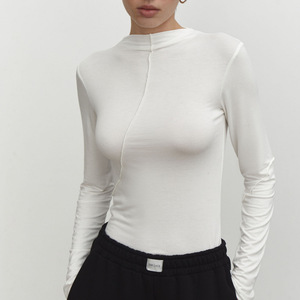 Enyami automne printemps Y2K mode tricoté Viscose à manches longues t-shirt femme O cou Colorline conception mince décontracté haut pour femme - Product Image 3