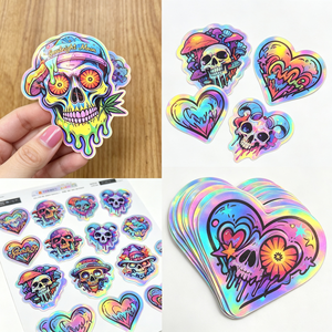 Étiquettes holographiques découpées sur mesure, panneaux adhésifs imprimés en vinyle imperméable, autocollants holographiques laser argentés arc-en-ciel UV - Product Image 4