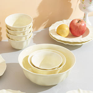 Juego de <span class=keywords><strong>vajilla</strong></span> desechable de cerámica crema moderna con kit de utensilios cuencos de diseño de encaje para regalos de inauguración de la casa de frutas uso doméstico - Product Image 4