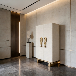 Armoire de rangement haute de style moderne <span class=keywords><strong>et</strong></span> luxueux en <span class=keywords><strong>bois</strong></span> massif <span class=keywords><strong>et</strong></span> panneaux métalliques avec 5+ tiroirs, design écologique pour salon <span class=keywords><strong>et</strong></span> chambre à coucher - Product Image 3