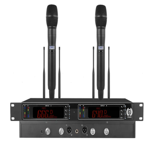 JP-828 True Diversity Micrófono inalámbrico Micrófono de dos canales Metal 12V Cancelación de ruido Gua 110db Larga distancia 500 metros - Product Image 1