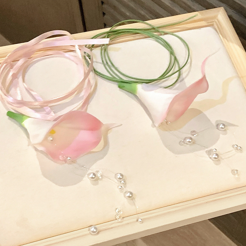 Elegant Unique Design Pink Calla Lily Pearl Tassel Flower  display picture 1