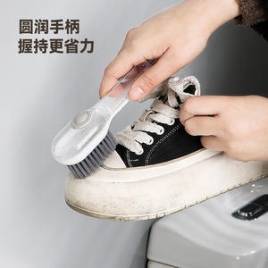 แปรงขัดรองเท้า แปรงทำความสะอาดเสื้อผ้าพร้อมเครื่องจ่ายสบู่ ขนแปรงไนลอนนุ่ม น้ำยาขจัดคราบในครัวเรือน สีขาวครีมเหลือง - Product Image 4