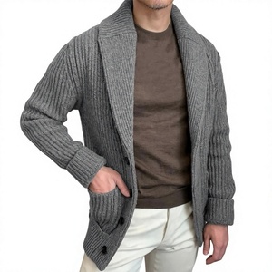 Chaqueta de punto para hombre con cuello chal y botones al frente, estilo cárdigan clásico informal - Product Image 4