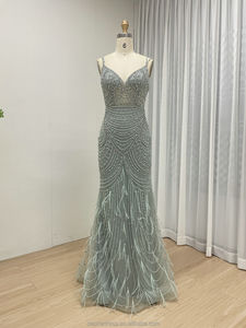 MY30128-2 Gaun Malam Wanita Seksi Panjang Selutut dengan Tali, Berhiaskan Rhinestone dan Manik-Manik Gelembung Model Duyung untuk Pesta Prom Gaya Eropa Amerika 2025 - Product Image 4