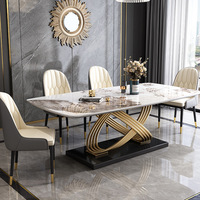 Ensemble de table à manger de luxe moderne et minimaliste extensible en métal et pierre frittée pour la maison et la cuisine
